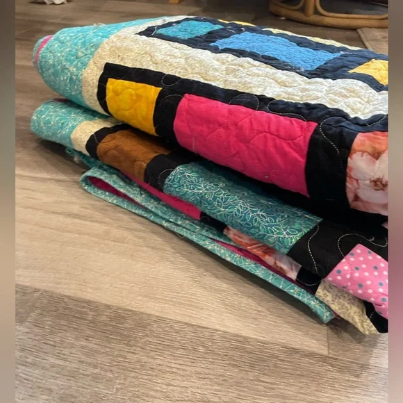 Handmade Colorful “stained glass” Patchwork Quilt - Picture 7 of 7